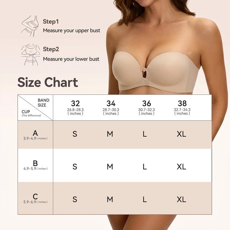 Womens Strapless Front Closure Bra Push Up