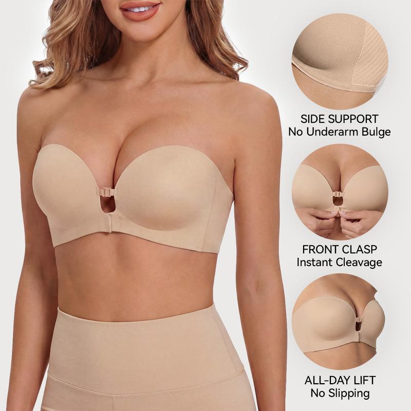 Womens Strapless Front Closure Bra Push Up